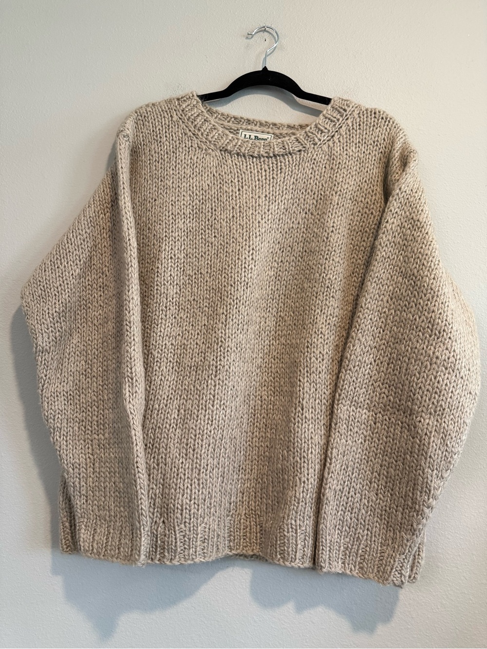 L.L. Bean Women’s Oatmeal Crewneck Knit Wool Sweater Large Neutral Timeless